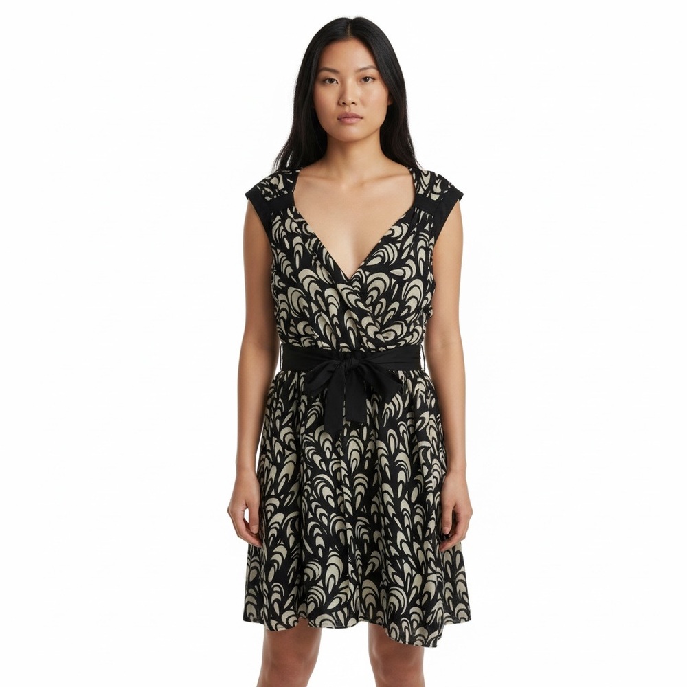 MILLY 100% Silk Dress from Nordstrom in Black/Beige Size 12 NWT - Picture 2 of 12